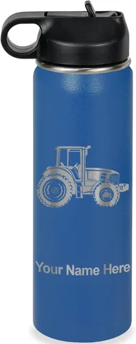 Miniatura 32 de LaserGram Botella de agua personalizada, tractor agrícola, acero inoxidable de doble pared aislada al vacío con popote superior, regalo grabado