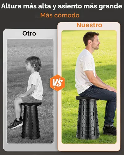 Miniatura 4 de Taburete Plegable Portátil de Servicio Pesado - Asiento Ancho, Extra Alto y Ajustable en Altura - Silla Plegable Retráctil para Camping, Pesca, Caza