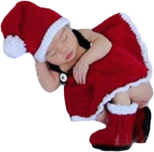 Zeroest Accesorios de fotografía para bebé, trajes de Navidad, para recién nacido, niño, niña, sesión de fotos, disfraz, ganchillo, sombreros de
