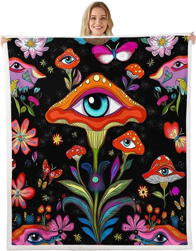 Miniatura 20 de Erosebridal Manta de árbol de la vida, sol y luna para sofá cama, manta de forro polar gótico de polilla trippy, manta de sherpa cósmica
