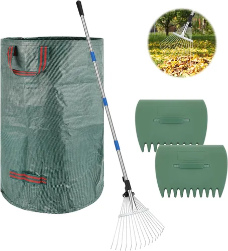 Miniatura 8 de SANLIKE - Rastrillo de hojas de metal ajustable de 68 pulgadas, rastrillo de paja de césped resistente Sturdy metal rake head with extendable