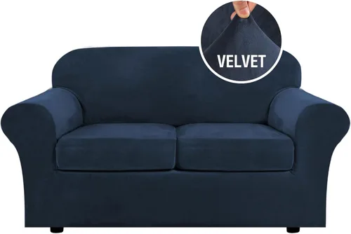 Miniatura 140 de H.VERSAILTEX - Funda elástica para sofá de 3 piezas, de suave terciopelo afelpado, para sofá biplaza con 2 cojines de hasta 72 pulgadas de ancho, se