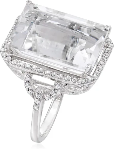 Miniatura 3 de Ross-Simons Anillo de cristal de roca de 16.00 quilates con topacio blanco de 0.60 quilates en plata de ley, Gema, Cuarzo