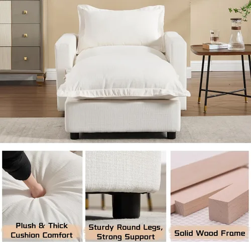Miniatura 4 de chairus Sofá modular modular de 97 pulgadas con asiento profundo otomano movible, juego de sofá de lino con almohadas suaves en forma de L para sala