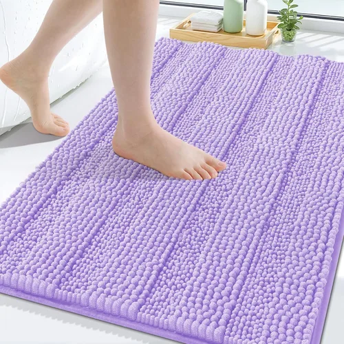 Miniatura 14 de Grandaily Alfombras de baño de felpilla a rayas de 24 x 16 pulgadas, extra gruesas y suaves, absorbentes, parte trasera de goma, alfombra de ducha