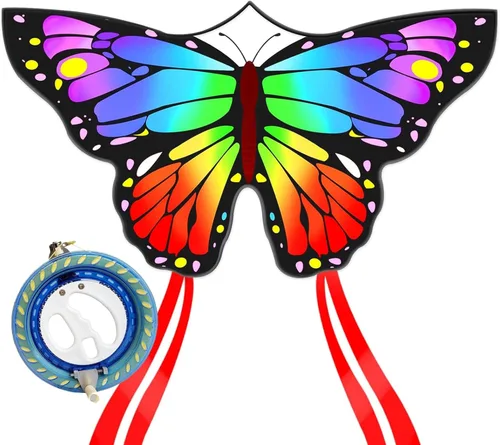 Miniatura 14 de Cometas de mariposa para niños y adultos, fácil de volar, cometa grande de una sola línea para niños y niñas, cometa de playa de 55 x 28 pulgadas