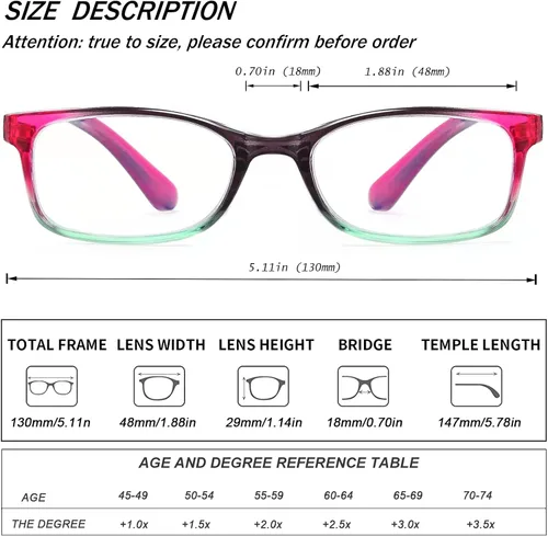 Miniatura 2 de EYEURL Gafas de lectura para mujer, paquete de 2 unidades, con bloqueo de luz azul, filtro ligero, rayos UV/deslumbramiento, antifatiga ocular, 0.5