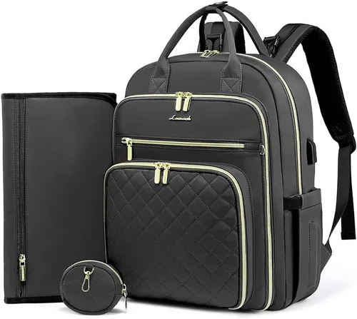 Miniatura 11 de LOVEVOOK Bolsa de pañales para bebé, mochila impermeable para pañales con puerto de carga USB para bebé, gran capacidad para laptop de 15.6