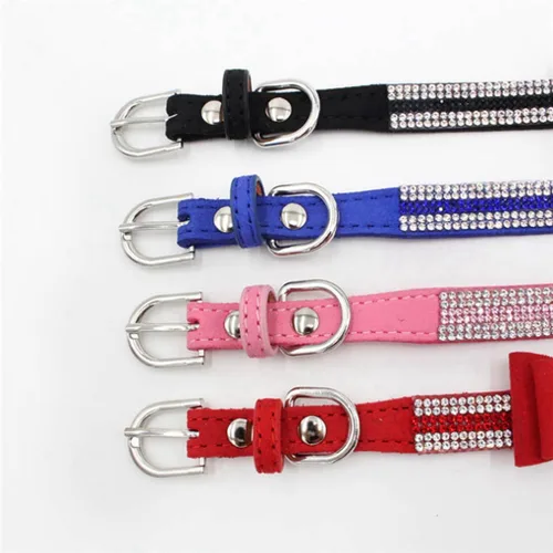 Miniatura 7 de Collar de perro con diamantes de imitación y lazo ajustable para mascotas, talla XXS, XS, tamaño pequeño, mediano y grande, color rosa, talla XX S