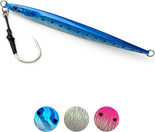 Miniatura 37 de BLUEWING Señuelos de pesca para agua salada de paso lento, plantillas verticales de 2.82 oz-35.27 oz cebo de hundimiento de peces con gancho