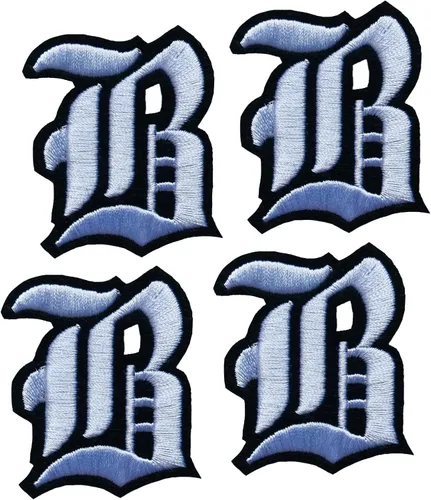 Miniatura 10 de Parches de letras góticas blancas en inglés antiguo termoadhesivas A-Z de 2" bordadas, transferencia térmica/cosidas, alfabeto vintage en fieltro