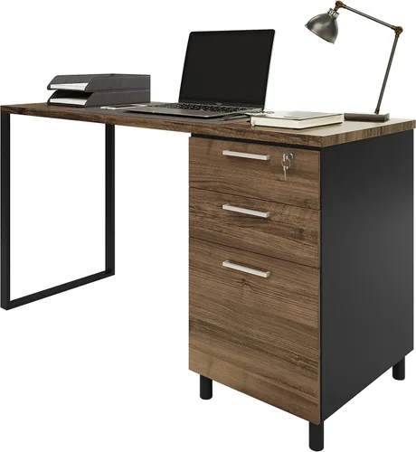 Miniatura 9 de Crafts and Comfort - Escritorio para computadora de oficina Milano de diseño moderno con 3 cajones de bloqueo, escritorio de madera industrial