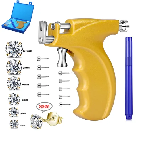 Miniatura 7 de Kit profesional de pistola para perforación de orejas reutilizable para perforación de nariz, labio y cuerpo con 16 pares de aretes hipoalergénicos