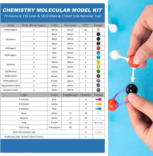 Miniatura 2 de HFKPJRT Kit de modelo molecular, 208 piezas de modelo molecular, química orgánica, kits de modelo de elementos atómicos para lecciones de química