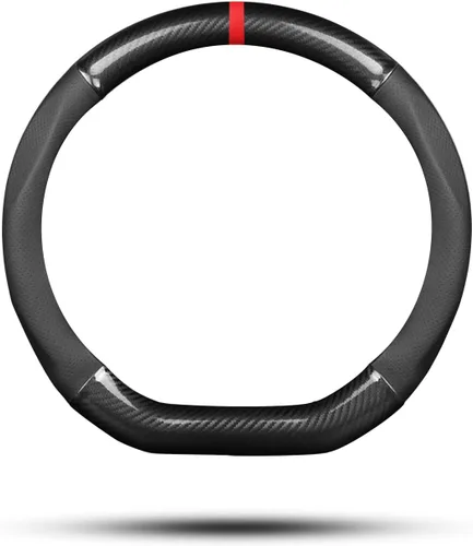 Miniatura 13 de Ergocar Funda antideslizante para volante de automóvil, protector deportivo en forma de D, fibra de carbono y cuero PU, universal para diámetro