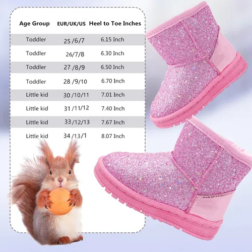 Miniatura 6 de Botas de nieve Elcssuy para niñas, para niñas y niños, cálidas, con lentejuelas de invierno, cómodas, lindas botas de nieve con purpurina al aire