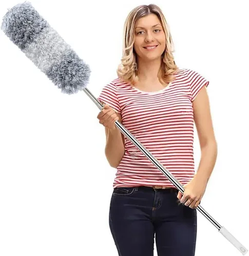 DELUX Plumero de Plumas de Microfibra Extensible con Poste Extra Largo de 100 Pulgadas, Cabeza Flexible y Plumeros de Mango Largo para Limpiar Blanco