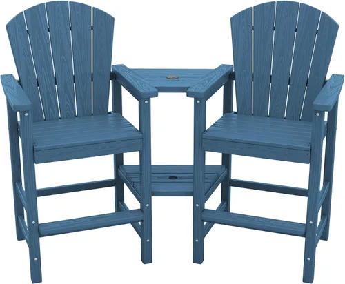 Miniatura 19 de SERWALL Juego de 2 sillas altas Adirondack con paraguas de 9 pies, sillas de exterior de altura de barra de HDPE, taburetes de bar Adirondack
