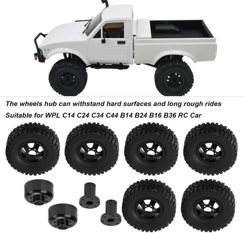 Miniatura 2 de plplaaoo Ruedas de coche RC, ruedas y neumáticos de vehículos RC, neumáticos de goma RC con cubo de rueda de aleación de aluminio para WPL C14 C24