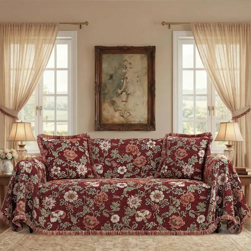 Miniatura 2 de Loom and Mill Fundas de sofá jacquard floral, funda de sofá de felpilla rústica con ribete de flecos para sofá de 2 a 3 cojines, funda de sofá