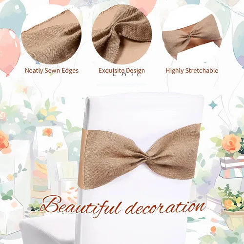 Miniatura 3 de Newwiee 24 bandas elásticas de arpillera para silla, de lino y elastano, lazos para sillas de comedor, bodas, banquetes, eventos, fiestas