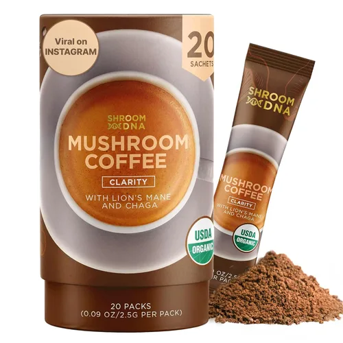ShroomDNA - Café orgánico de hongos con melena de león y hongos chaga, café instantáneo orgánico. Enfoque instantáneo + claridad todo el día.