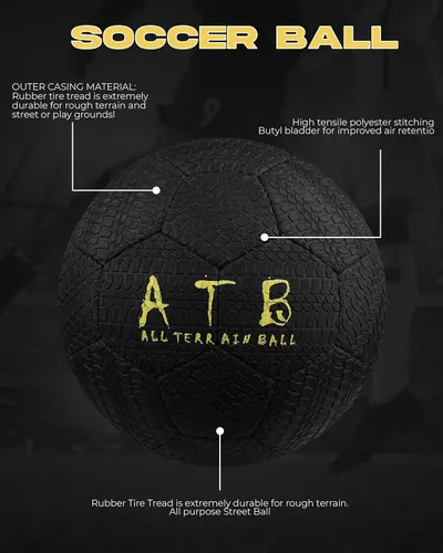 Miniatura 6 de American Challenge Balón de fútbol de goma todo terreno – Tamaños oficiales 2, 3, 4 y 5 – Pelota de fútbol duradera para calle y entrenamiento