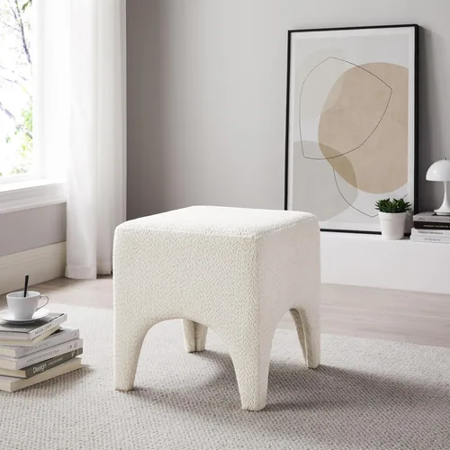 Taburete Otomano Cuadrado Moderno de 17" Boucle, Taburete de Tocador para Maquillaje, Reposapiés Rectangular para Sofá, Taburete Otomano Tapizado