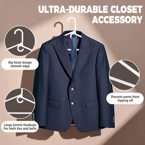 Miniatura 3 de Paquete de 10 perchas de plástico blanco de calidad, paquete múltiple súper resistentes para ropa, perchas de ropa estándar gruesas y fuertes