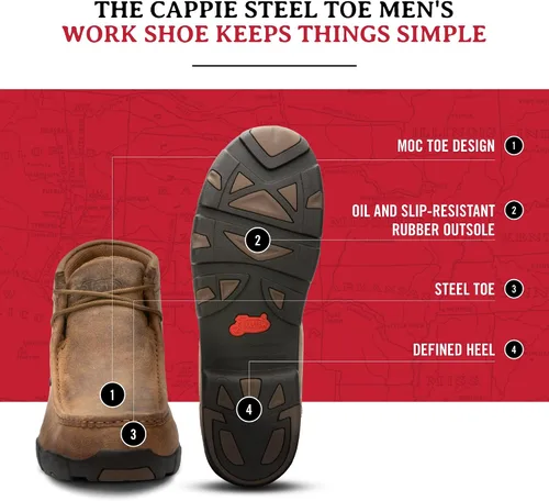 Miniatura 6 de Justin Cappie - Botas de Trabajo con Punta de Acero para Hombres - Botas Chukka de Cuero de Grano Completo con Puntera Moc con Suela Resistente al