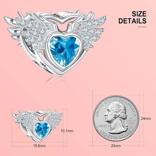 Miniatura 3 de NINGAN Birthstone Charms for Charms Bracelet, Angel Wings 925 Sterling Silver Love Heart Bead Pendant Birthday Christmas Jewelry Gift for Women