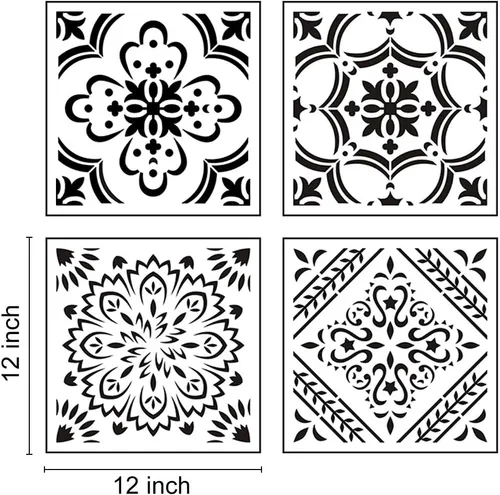 Miniatura 6 de Plantilla de mandala grande de 12 x 12 pulgadas, paquete de 9 plantillas de mandala para pintar en el suelo, plantillas de patrón reutilizables