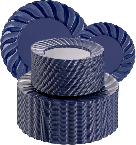 Miniatura 13 de U-QE 100 platos de plástico negro, platos desechables negros resistentes, que incluyen 50 platos llanos de 9 pulgadas y 50 platos de postre de 6.5