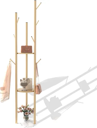 Miniatura 8 de TIEOU Perchero de metal, percheros dorados independientes con estantes y base de mármol, árbol de abrigo con 9 ganchos para bufandas, bolsas