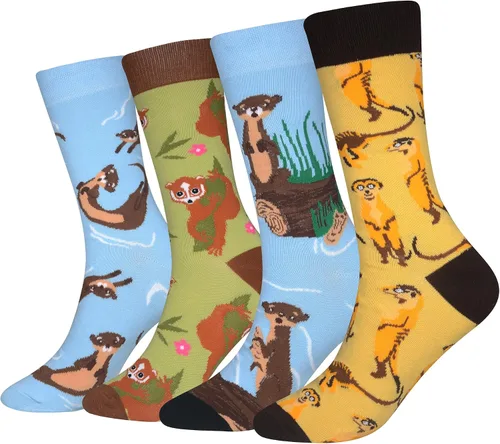 Miniatura 23 de Calcetines de caña corta casuales para hombre, de algodón, con motivo de animales, alocados y divertidos, 5 pares