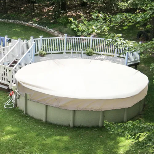 Miniatura 10 de Patio Cubiertas redondas para piscinas sobre el suelo, cubierta de seguridad para alberca de invierno de 10 pies, lona resistente con cabrestante