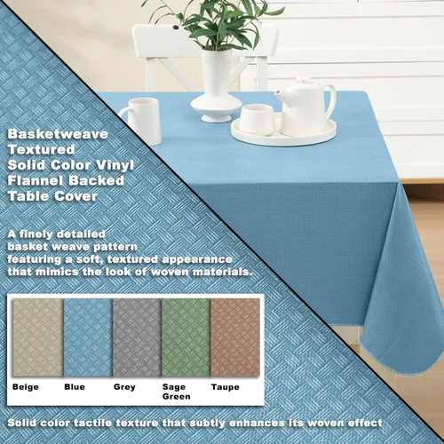 Miniatura 2 de Newbridge Basketweave - Mantel con parte trasera de franela de vinilo de color sólido, aspecto texturizado de tejido de cesta, mantel impermeable