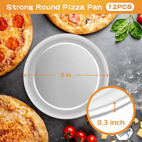 Miniatura 2 de Bokon Juego de 12 bandejas de pizza de 8 pulgadas para horno, antiadherentes, redondas, de aluminio, para pasteles, bandejas, hornear, restaurante