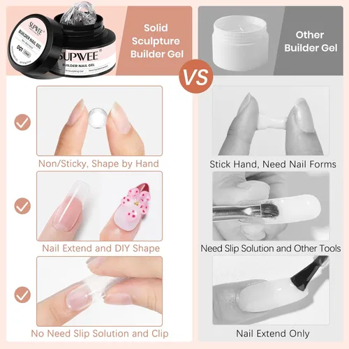 Miniatura 6 de Gel de uñas sólido constructor, 2.16 oz de gran capacidad, transparente, 3D, para esculpir uñas, gel duro para uñas, arte no pegajoso para tallar