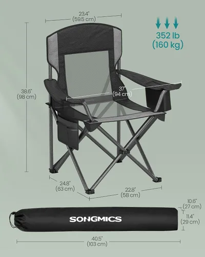Miniatura 3 de SONGMICS Silla de camping, silla plegable de gran tamaño, cómoda y resistente, capacidad de peso de 352 libras, reposabrazos ajustables con bolsa