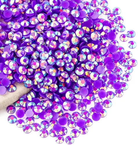 Miniatura 74 de Diamantes de imitación AB verdes a granel, 5000 piezas de diamantes de imitación de fondo plano redondos de gelatina AB sin fijación térmica, gemas