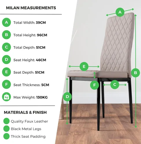 Furniturebox UK Milan - Juego de 4 sillas de comedor de alta calidad, contemporáneas y lujosas, asientos de comedor de piel sintética de diamante
