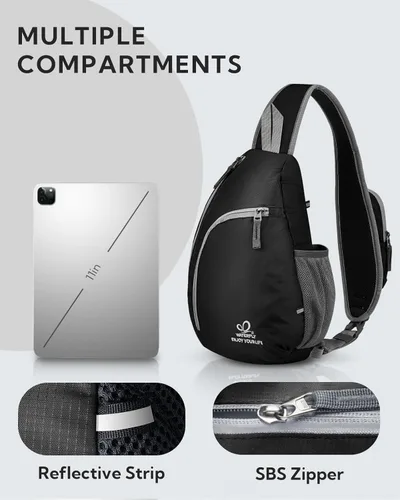 Miniatura 4 de Bolso de hombro WATERFLY, morrales, bolsos, mochilas triangulares cruzadas sobre el cuerpo, de soga, para senderismo o mochilas multiuso y bolsa