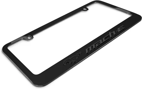 Miniatura 3 de iPick Image Compatible con Ford Mustang Mach-E en letras grises 3D sobre marco de matrícula de metal negro