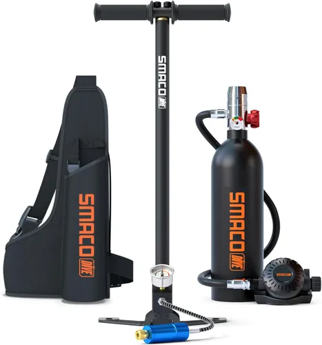 Miniatura 9 de SMACO Mini tanque de buceo 1L Tanque de buceo pequeño hasta 20 minutos Tiempo de buceo Tanque de aire portátil para pulmón Buceo Kit de cilindro
