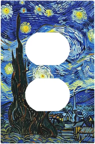 Miniatura 18 de Placa de receptáculo para interruptor basculante de una sola banda, 1 banda Decora GFCI Starry Night Painting Placa decorativa de pared