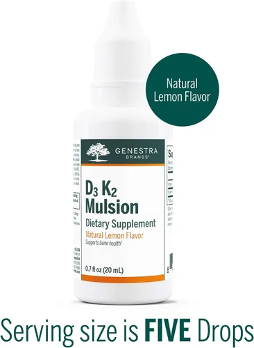 Miniatura 3 de Genestra Brands D3 K2 Mulsion - Vitaminas líquidas para la salud ósea, limón natural, 122 porciones