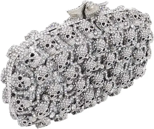 Miniatura 5 de Boutique De FGG Bolso de mano de cristal de calavera para mujer, bolso de mano de noche con diamantes de imitación, para fiesta, graduación