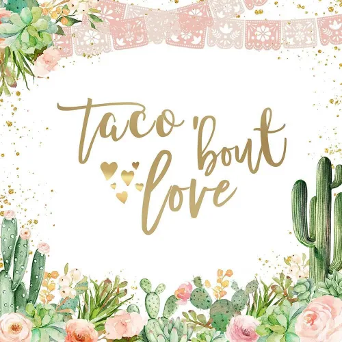Miniatura 7 de Avezano Telón de fondo de amor con temática de Taco Bout Love y flores de cactus de oro rosa para boda, despedida de soltera, boda, compromiso