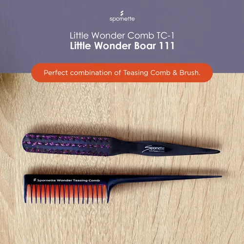Miniatura 2 de Spornette Juego de cepillo y peine de burlas – Little Wonder Boar & Turmalina cepillo de cerdas de nailon #111, peine triple #TC-1 para peinado